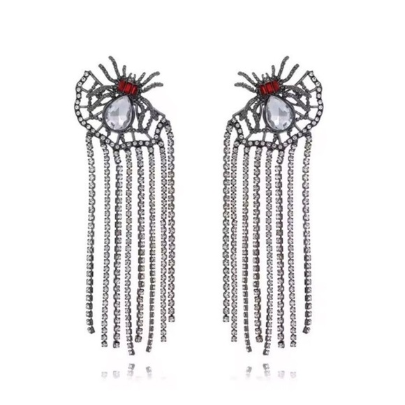 Zara Crystal Spider Rhinestone Fringe Drop Earrings - Picture 1 of 5